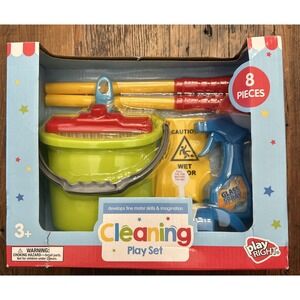 New  Play Right Kids Cleaning Playset with Toy Broom, Mop, Duster & Accessories